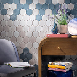 Linen 4" Hex in Denim and Metropolis by Lunada Bay Tile