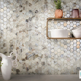 Kitchen with Luce 2" Hex in Sugar Cake Pearl by Lunada Bay Tile