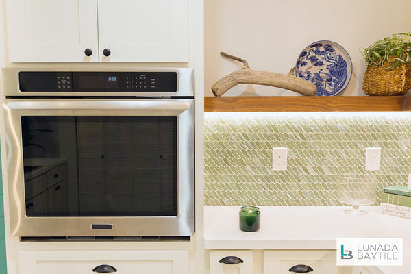 Kitchen with Luce Feather in Bamboo Garden Silk by Lunada Bay Tile