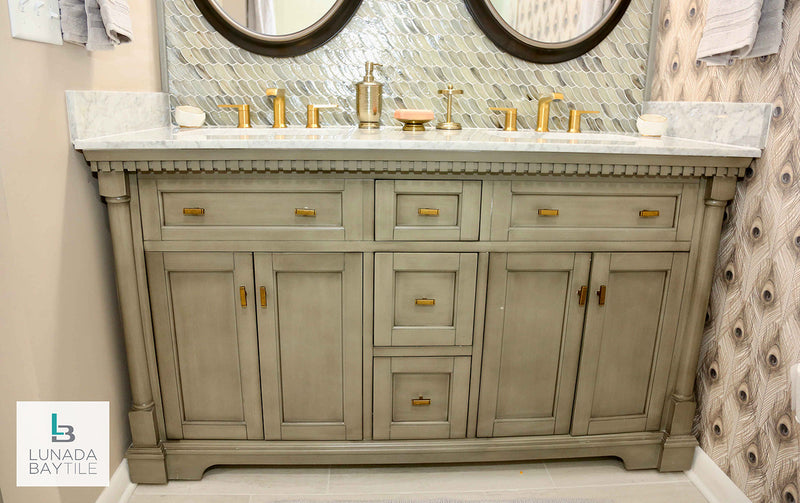 Bathroom with Luce Feather in Sugar Cake by Lunada Bay Tile