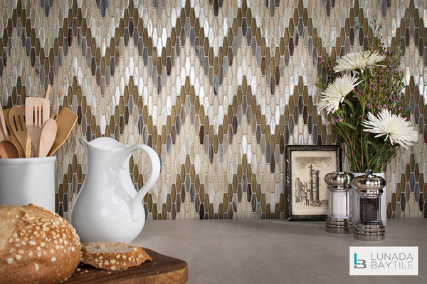 Kitchen with Textile Bargello pattern in Mica by Lunada Bay Tile