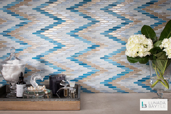 Backsplash with Textile Bargello in Morning Light by Lunada Bay Tile