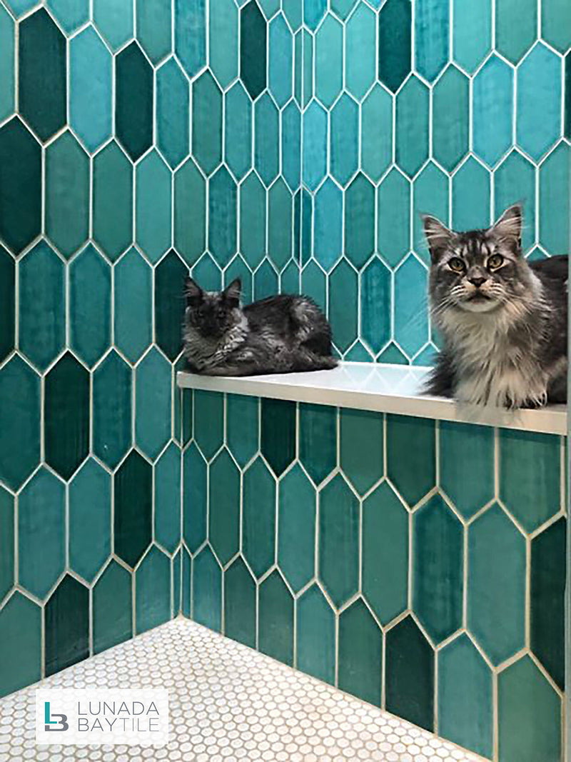 Shower wall with Watercolors Picket O'Keefe by Lunada Bay Tile