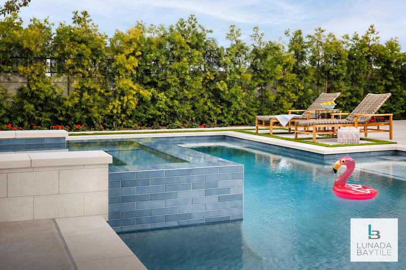 Linen Ceramic Tile Pool & Spa in Denim color by Lunada Bay Tile