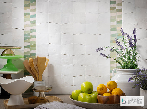 Kitchen with 3x4 Trapezoid in All in White and Trapezium in Medina - Lunada Bay Tile